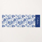 Blauer Chinoiserie-Monogramm-Name Yogamatte (Vorderseite (Horizontal))