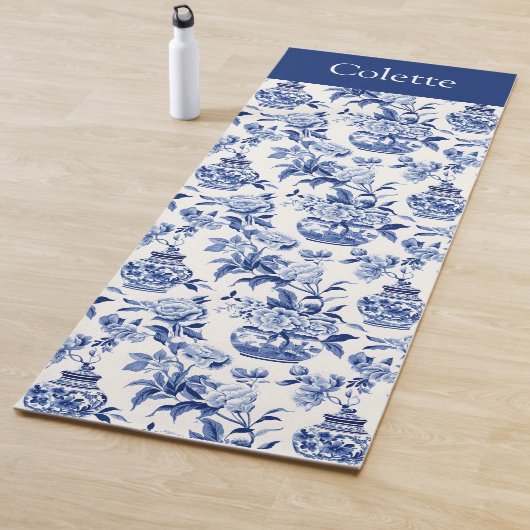 Blauer Chinoiserie-Monogramm-Name Yogamatte (Beispiel)