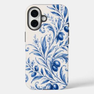 Blauer Chinoiserie-Olivenzweig-Telefoncase iPhone 16 Hülle