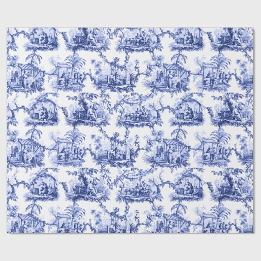 Blauer Chinoiserie Toile Geschenkpapier (Flach)