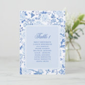 Blauer Chinoiserie-Toile-Sitzplan-Tischnummer (Stehend Vorderseite)