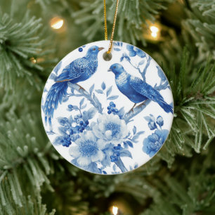Blauer Chinoiserie-Weihnachtsschmuck  Keramik Ornament