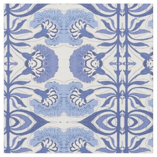 Blauer Chinoiserie Wiederholungs-Muster Dekoration Stoff (Nahaufnahme)