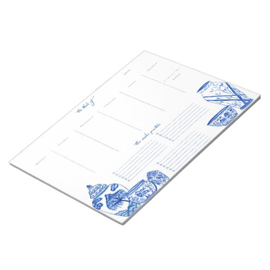 Blauer Chinoiserie-Wochenplaner Notizblock (angewinkelt)