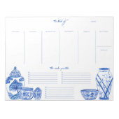 Blauer Chinoiserie-Wochenplaner Notizblock (Vorderseite)