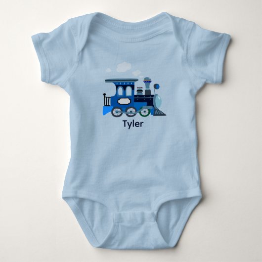 Blauer Choo Choo Baby Strampler (Vorderseite)