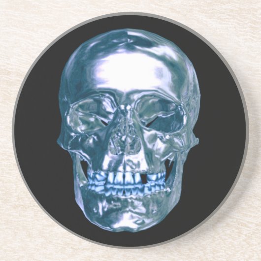 Blauer Chrom-Totenkopf-Getränkeuntersetzer Sandstein Untersetzer (Vorne)