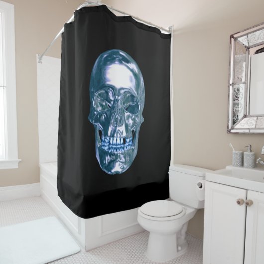 Blauer Chrome Skull-Duschvorhang Duschvorhang (Beispiel)