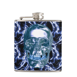 Blauer Chrome-Skull-Flasche Flachmann