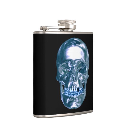Blauer Chrome Skull Flask Flachmann (Rechts)