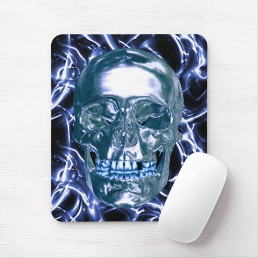 Blauer Chrome Skull Mouse Pad Mousepad (Mit Mouse)