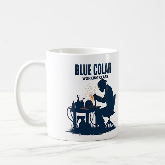 Blauer Collar-Arbeitsklassenschweißstolz Kaffeetasse (Links)