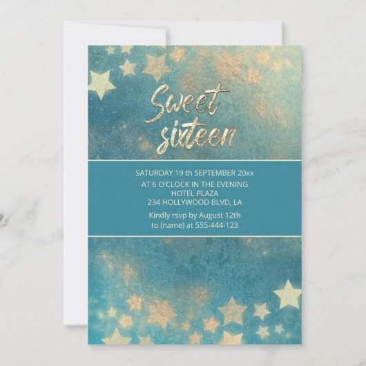 Blauer cooler Himmelsmond und Sterne 16 . Geburtst Einladung (Rückseite)