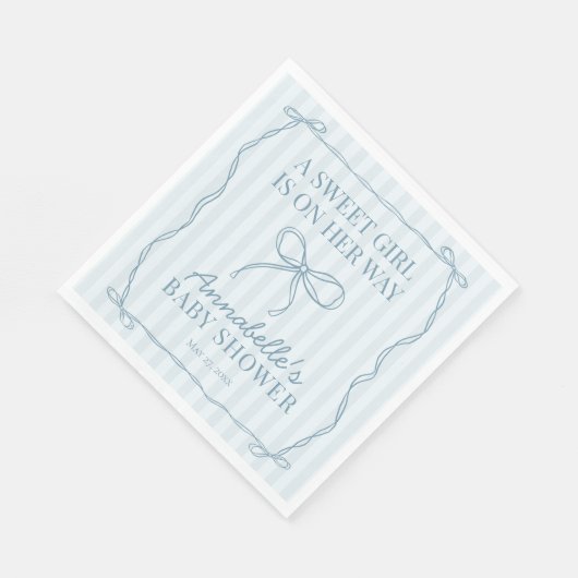 Blauer Coquette Bow Pastel Babydusche Tischdekorat Serviette (Ecke)
