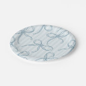 Blauer Coquette Bow Pastellfarben Streifen Tischde Pappteller (Schrägansicht)