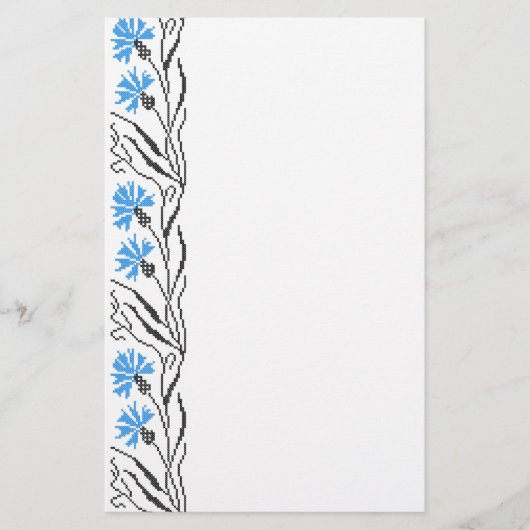 Blauer Cornflower-Kreuzstich-Design Briefpapier (Vorderseite)