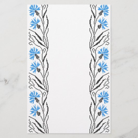 Blauer Cornflower-Kreuzstich-Design Briefpapier (Vorderseite)