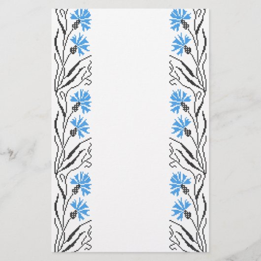Blauer Cornflower-Kreuzstich-Design Briefpapier (Vorderseite)