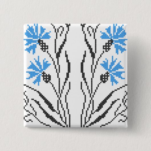 Blauer Cornflower-Kreuzstich-Design Button (Vorderseite)