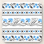 Blauer Cornflower-Kreuzstich-Design Getränkeuntersetzer (Vorderseite)