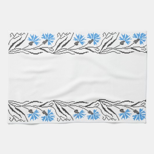 Blauer Cornflower-Kreuzstich-Design Handtuch (Horizontal)