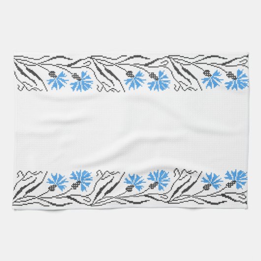 Blauer Cornflower-Kreuzstich-Design Handtuch (Horizontal)