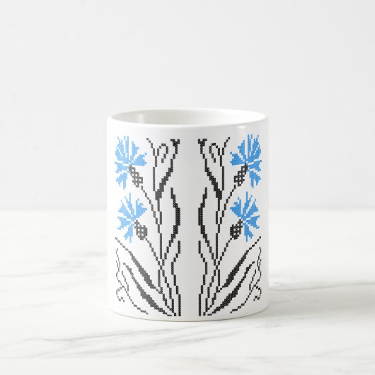 Blauer Cornflower-Kreuzstich-Design Kaffeetasse (Mittel)