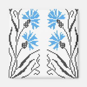 Blauer Cornflower-Kreuzstich-Design Magnet