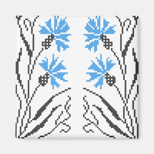 Blauer Cornflower-Kreuzstich-Design Magnet (Vorne)