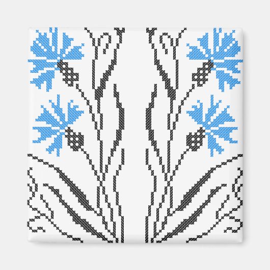 Blauer Cornflower-Kreuzstich-Design Magnet (Vorne)