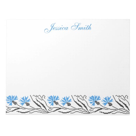 Blauer Cornflower-Kreuzstich-Design Notizblock (Vorderseite)
