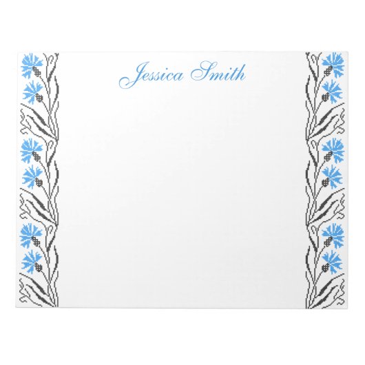 Blauer Cornflower-Kreuzstich-Design Notizblock (Vorderseite)