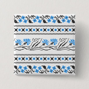 Blauer Cornflower-Kreuzstichentwurf Button
