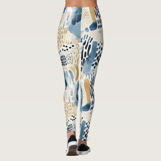 Blauer Creme Abstrakt Leggings (Rückseite)