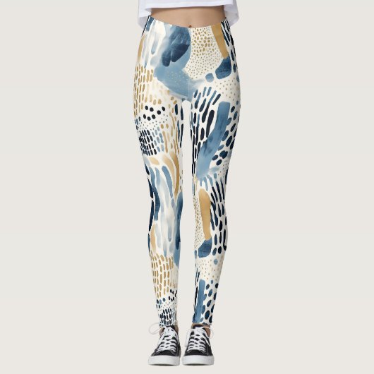 Blauer Creme Abstrakt Leggings (Vorderseite)