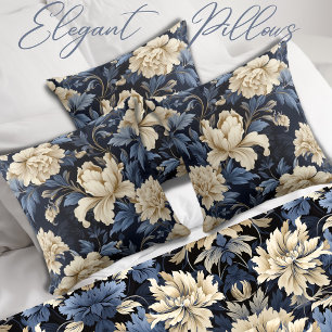 Blauer Creme Bloral Peony Kissen