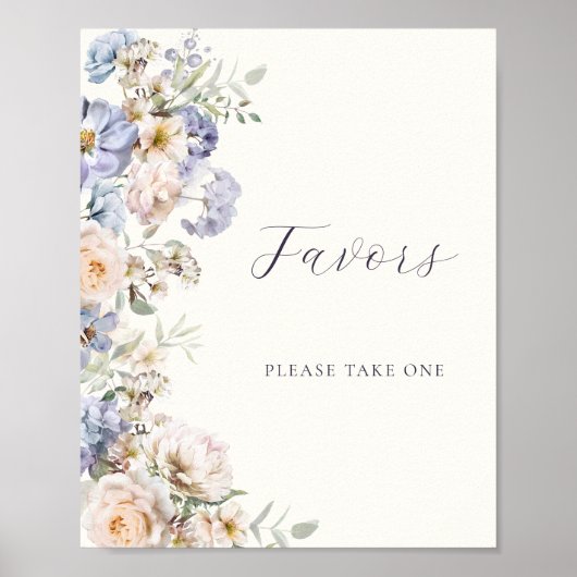 Blauer Creme-Blütenzeichen Poster (Vorne)