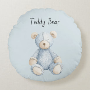 Blauer Creme Teddybär Rundes Kissen