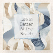 Blauer Cremesand Abstrakt Glasuntersetzer (Vorderseite)