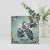 Blauer Crosshatched Peacock Hochzeit Einladung (Stehend Vorderseite)