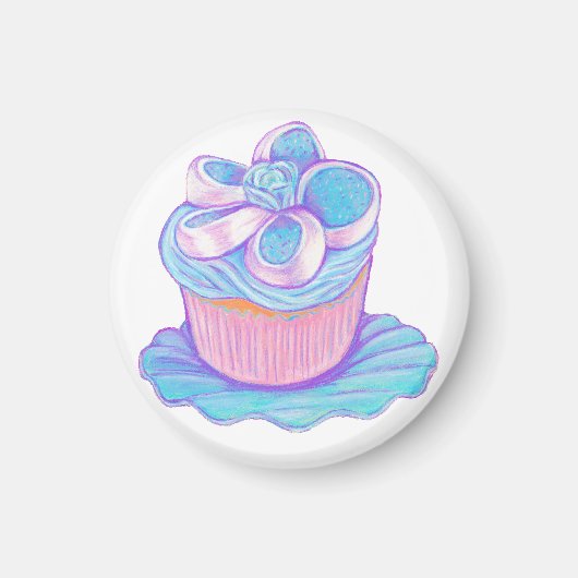 Blauer Cupcake im Plattenmagnet Magnet (Vorne)