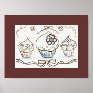 Blauer Cupcake-Kunstposter Druck Poster