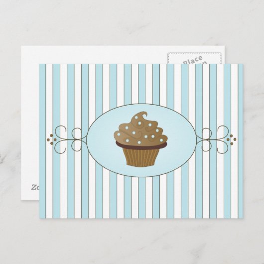 Blauer Cupcake Postkarte (Vorne/Hinten)