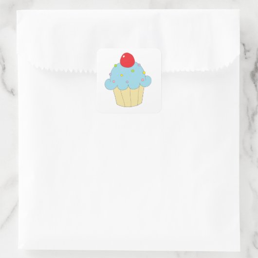 Blauer Cupcake Quadratischer Aufkleber (Tasche)