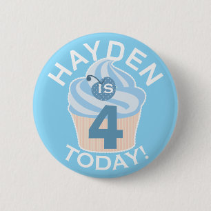 Blauer Cupcake zum vierten oder jedem anderen Gebu Button