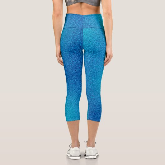 Blauer Cyan Gradient Glitzer Capri Leggings (Rückseite)