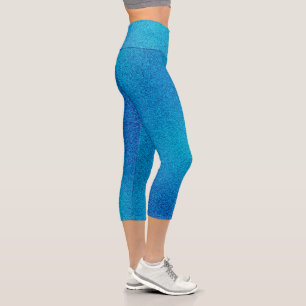 Blauer Cyan Gradient Glitzer Capri Leggings