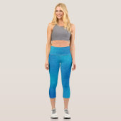 Blauer Cyan Gradient Glitzer Capri Leggings (Vorderseite)
