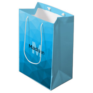 Blauer Cyan-Verlauf geometrisches Mesh-Muster Mono Mittlere Geschenktüte