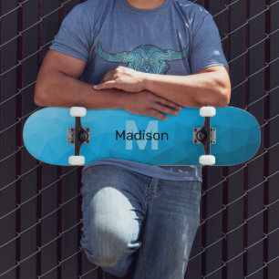 Blauer Cyan-Verlauf geometrisches Mesh-Muster Mono Skateboard